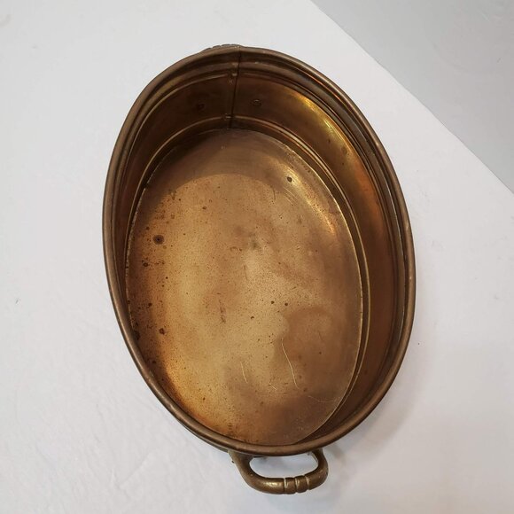 Vintage Oval Brass Planter with Dual Handles, Made in India, Gold Metal Pot - Picture 5 of 7
